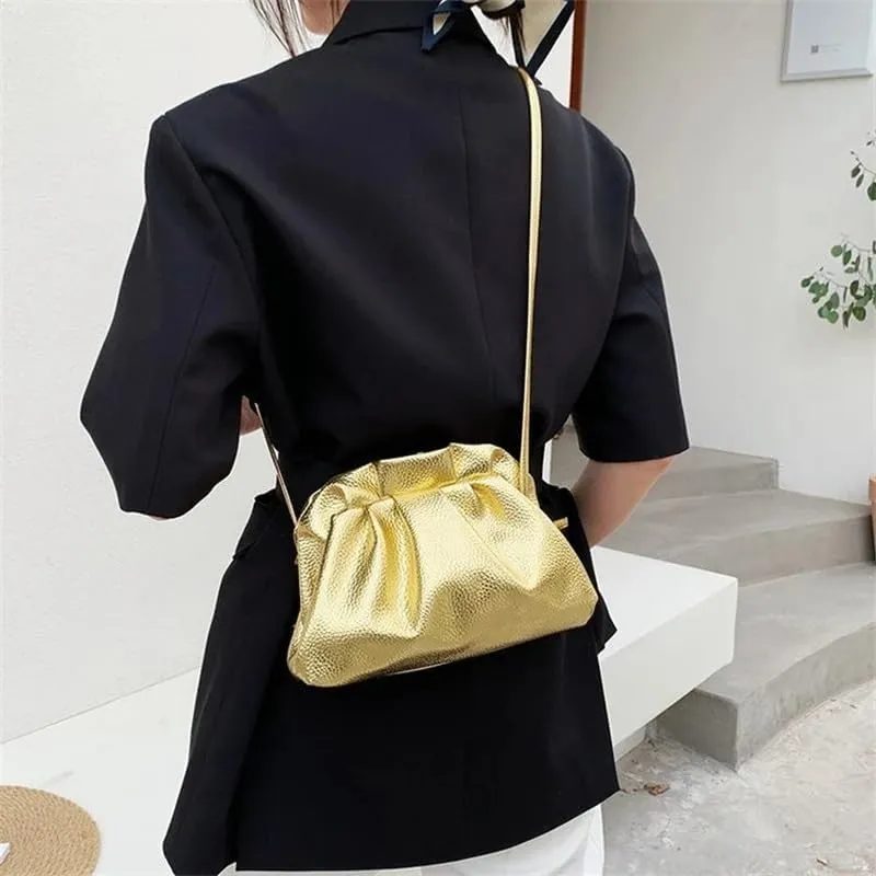 Gold Cloud Bag for Women Leather Hobos Retro Cloud Crossbody Bag Small Bag Design Clutch Clip Bag Female Bags (Color : Red)