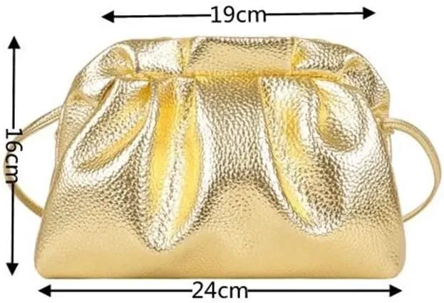 Gold Cloud Bag For Women Leather Hobos Retro Cloud Crossbody Bag Small Bag Design Clutch Clip Bag Female Bags (Color : White)