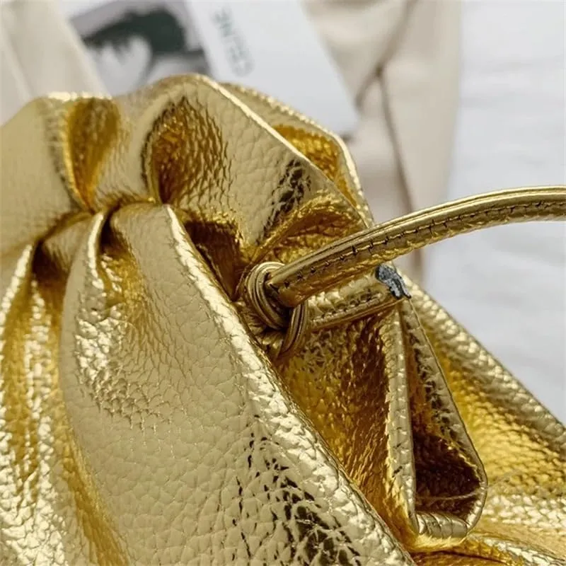 Gold Cloud Bag For Women Leather Hobos Retro Cloud Crossbody Bag Small Bag Design Clutch Clip Bag Female Bags (Color : White)
