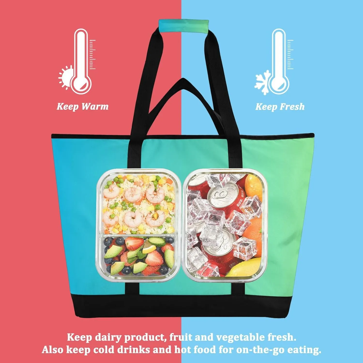 Gradients Tote Bag for Women with Zipper Reusable Grocery Bags Insulated Cooler Bag Shopping Bags Handbags Totes