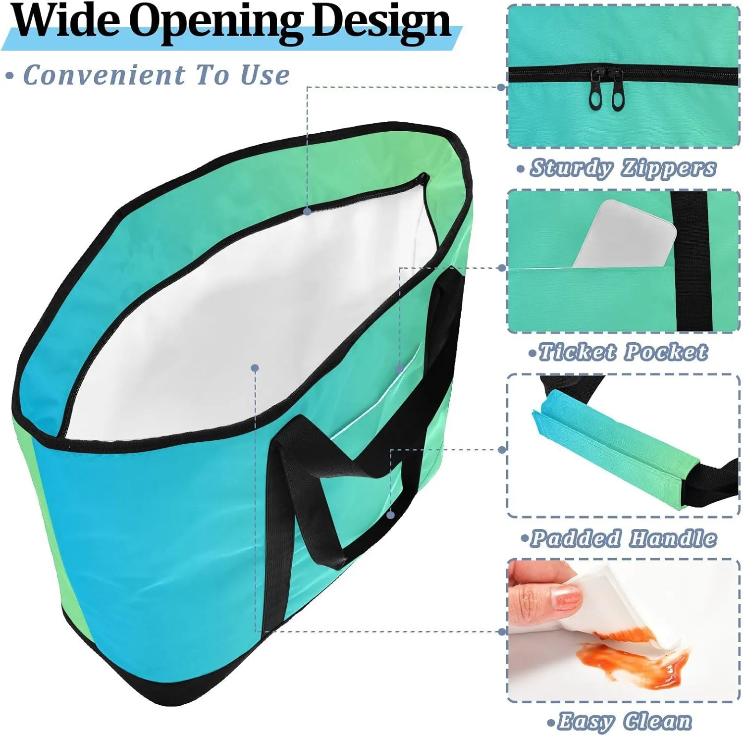 Gradients Tote Bag for Women with Zipper Reusable Grocery Bags Insulated Cooler Bag Shopping Bags Handbags Totes