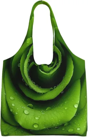 Green Rose Canvas Tote Bag Aesthetic Large Shoulder Bags Reusable Shopping Bags for Women Grocery Bag Purse