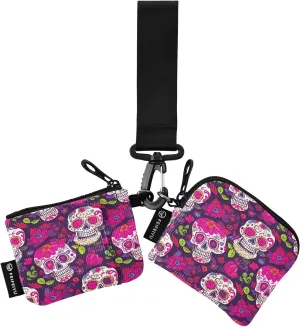 Halloween Skull Zip Around Wristlet Wallet for Women Portable Detachable Dual Pocket Keychain Wallet Wrist Wallet