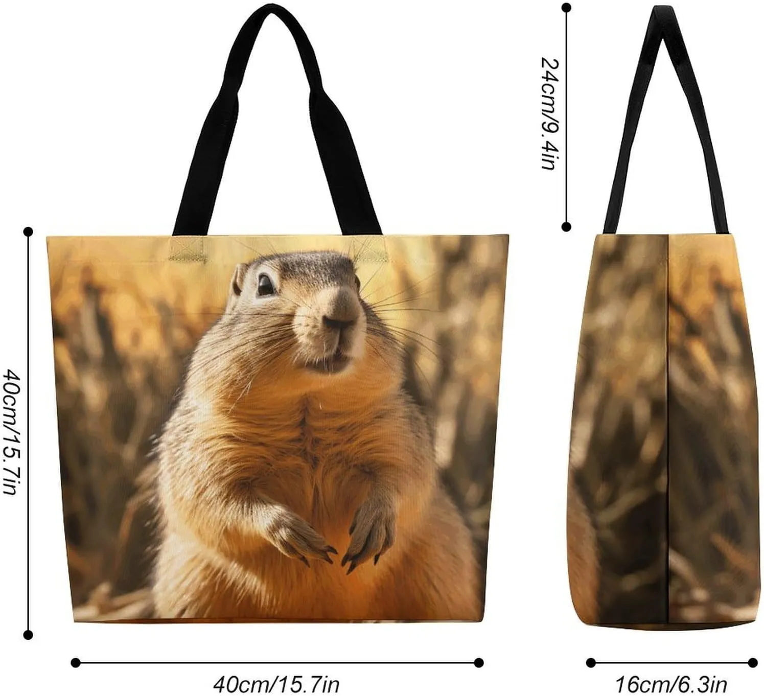 Hand Drawn Groundhog Beach Bag Reusable Tote Bag Foldable Grocery Bags Women Shopping Bags for Daily Essentials