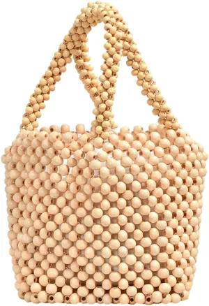 Handwoven Handbags for Women Wood Beads Hollow Mini Purses Summer Beach Totes Evening Bucket Bags for Party