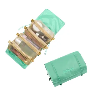 Hanging Toiletry Bag  Soft and Durable Travel Cosmetic Organizer with Detachable Zip Pouches and Adjustable Metal Fastener (Green)
