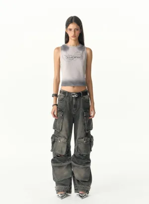 Heavy-Distress Multi-Pocket Cargo Jeans