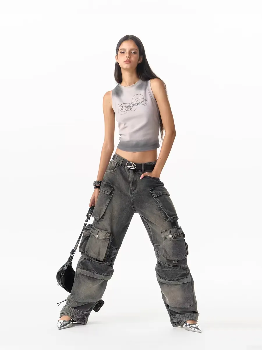 Heavy-Distress Multi-Pocket Cargo Jeans