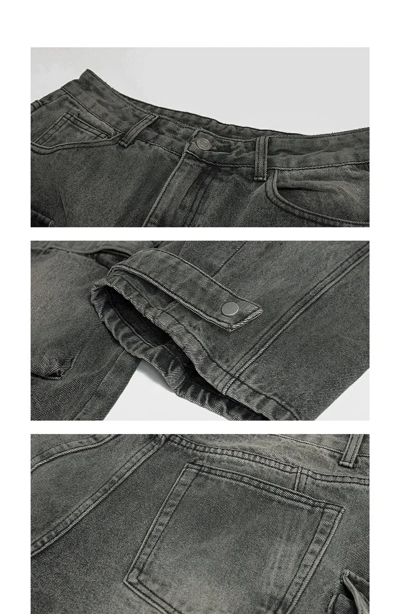 Heavy-Distress Multi-Pocket Cargo Jeans