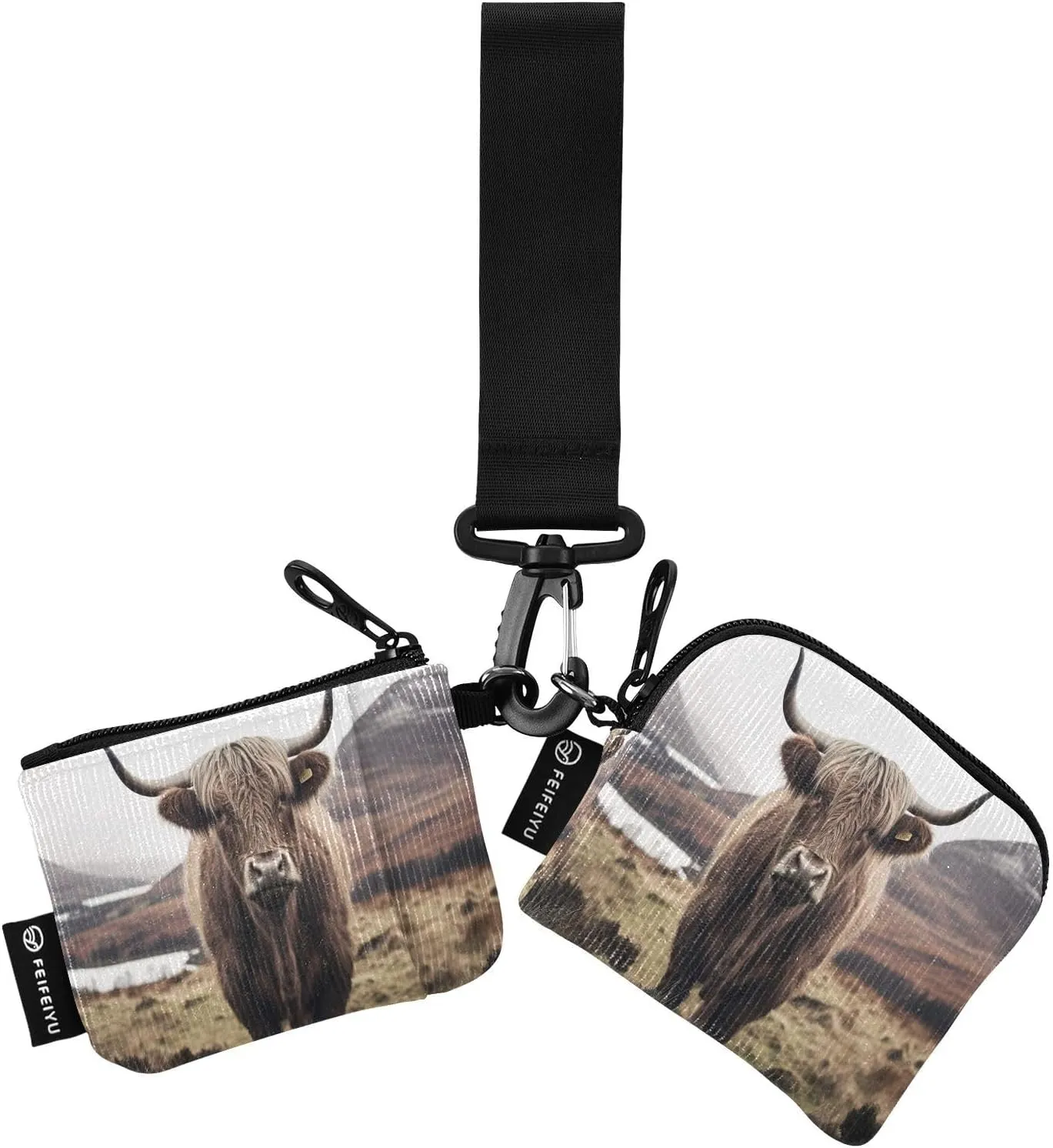 Highland Cow Zip Around Wristlet Wallet for Women Portable Detachable Dual Pocket Keychain Wallet Wrist Wallet