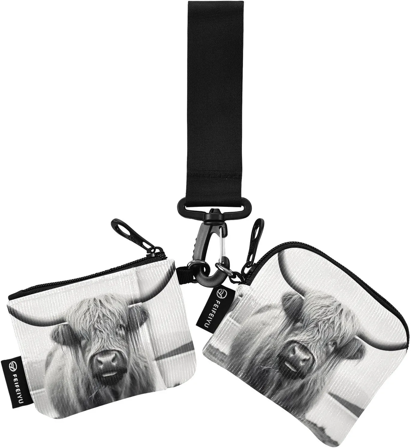 Highland Cow Zip Around Wristlet Wallet for Women Portable Detachable Dual Pocket Keychain Wallet Wrist Wallet