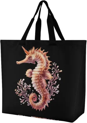 Hippocampus Seahorse Coral Women's Shoulder Shopping Bags Foldable Tote Bag Large Capacity Handbag for Work Travel