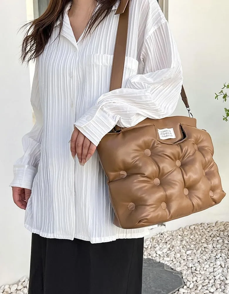 Hobo Bag for Women PU Leather Crossbody Shoulder Bag Puffer Totes Puffy Purses Quilted Handbag Satchels (Color : White)