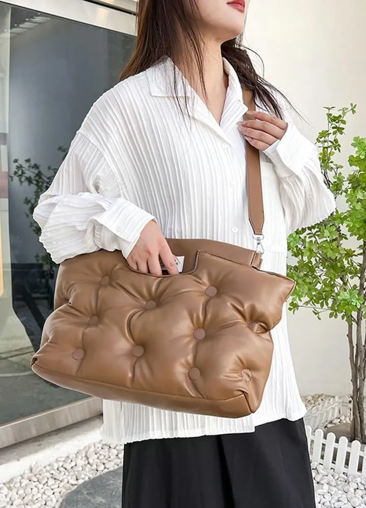 Hobo Bag for Women PU Leather Crossbody Shoulder Bag Puffer Totes Puffy Purses Quilted Handbag Satchels (Color : White)