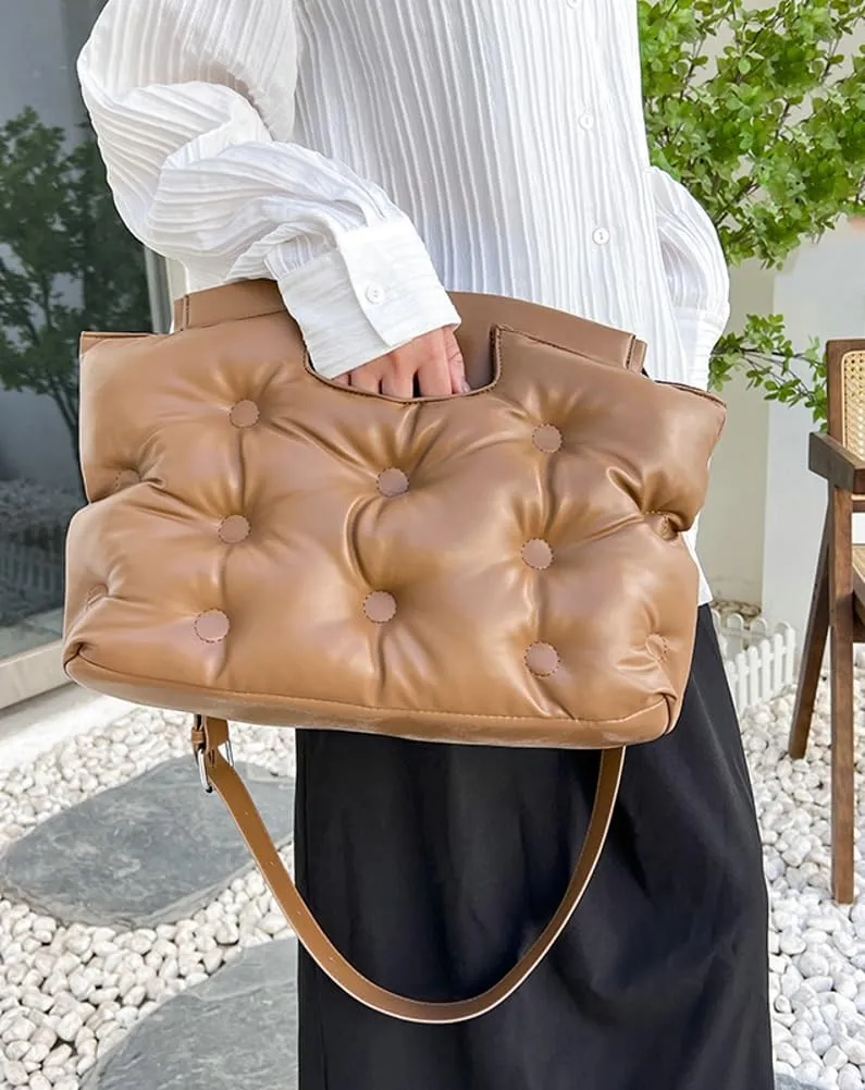 Hobo Bag for Women PU Leather Crossbody Shoulder Bag Puffer Totes Puffy Purses Quilted Handbag Satchels (Color : White)