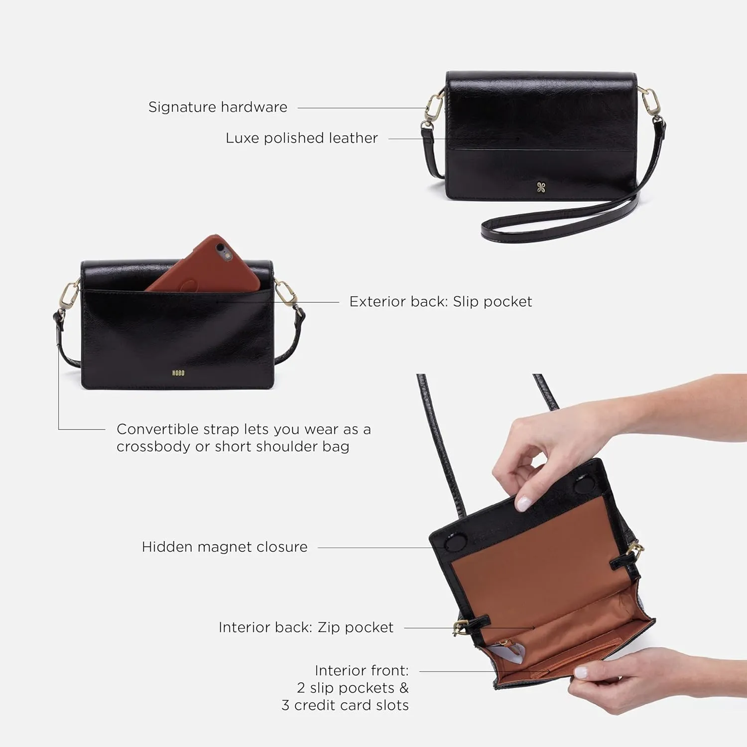 HOBO Jill Trifold Leather Wallet for Women, Snap Closure