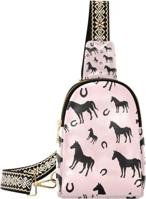 Horse Horseshoe Sling Bag for Women Leather Crossbody Bags Fanny Pack Crossbody Leather Sling Chest Bag with Adjustable Strap for Girls Women
