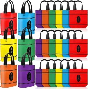 Hosuly 24 Pcs Crayon Tote Bags PRE-K End of Year Gift Bags Bulk Rainbow Back to School Goodies Decor for Grad Party Supplies