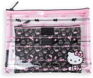 Impressions Vanity Hello Kitty Slim 2 PCs Nested Cute Makeup Pouch Set, Water Resistant Zippered Travel Cosmetic Pouch Bags for Holding Makeup Brushes,Toiletry, and Skincare Accessories (Black)