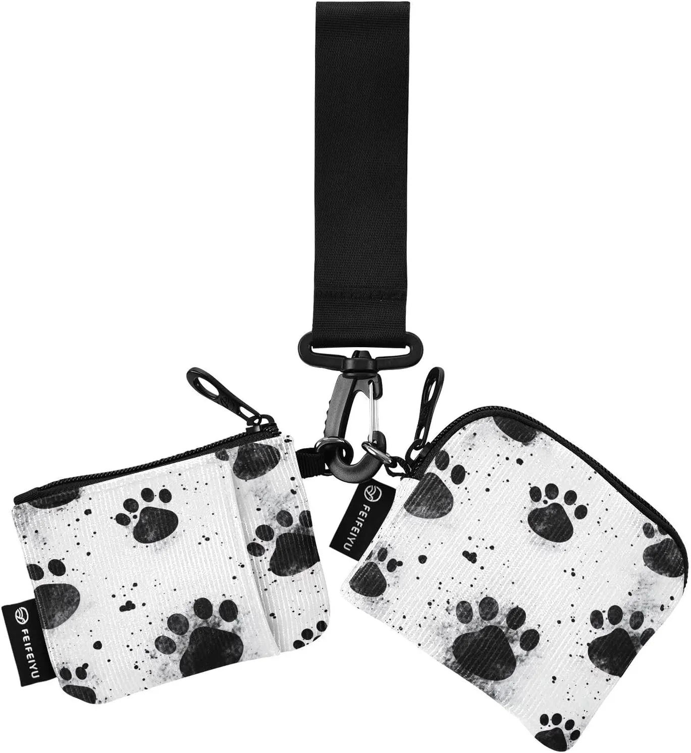Ink Dog Paws Zip Around Wristlet Wallet for Women Portable Detachable Dual Pocket Keychain Wallet Wrist Wallet