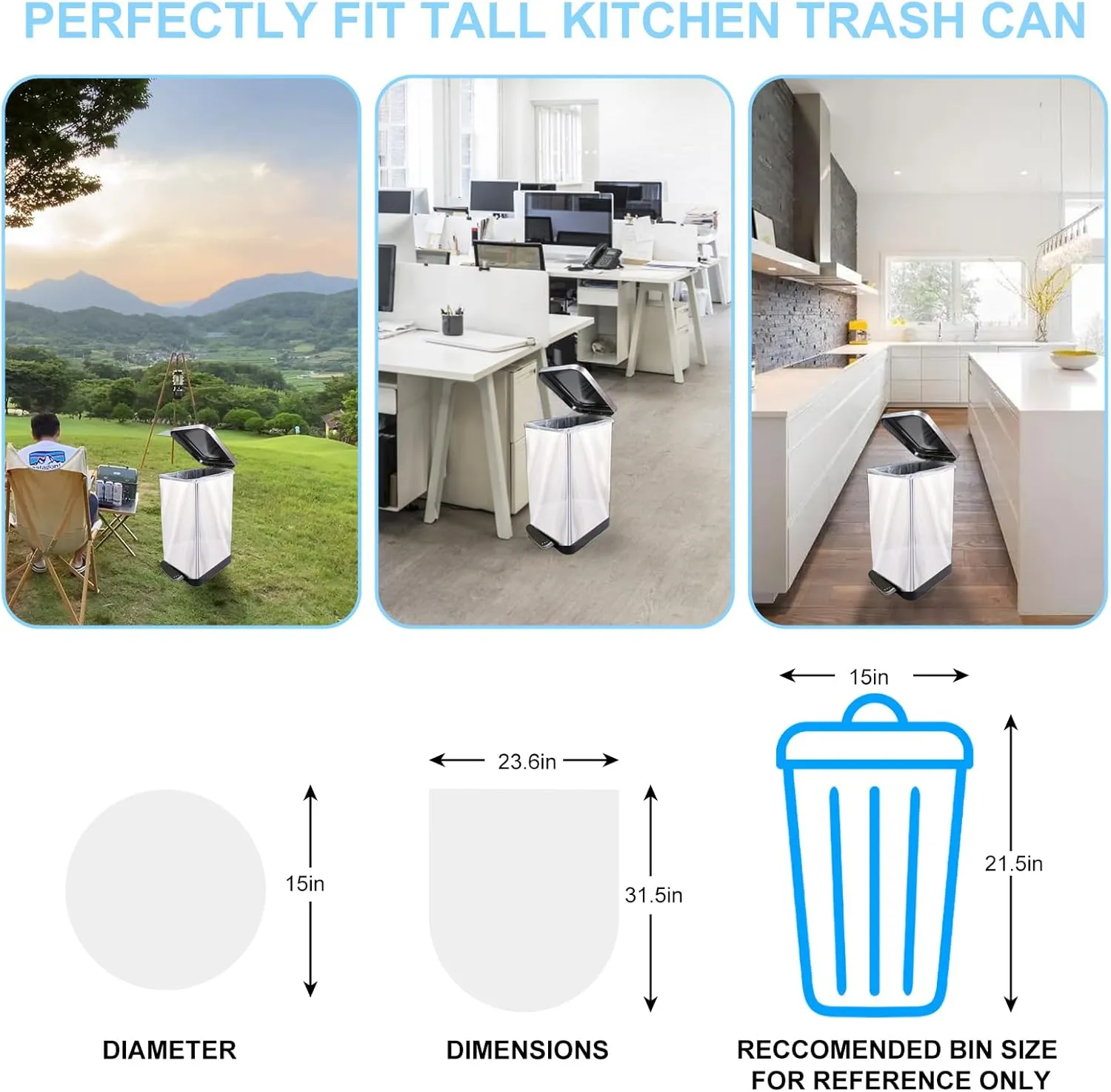 Inwaysin Ultra Strong Tall Kitchen Trash Bags 13 Gallon Garbage Bags, White Bin Liners, 60 Count