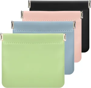 ISKYBOB 4PCS Small Makeup Bag for Purse, Portable Lambskin Pocket Cosmetic Bag Squeeze Top Coin Purse for Women Snap Closure Organizer Pouch Mini Self-Closing Lipstick Pouchic for Travel (Summer)