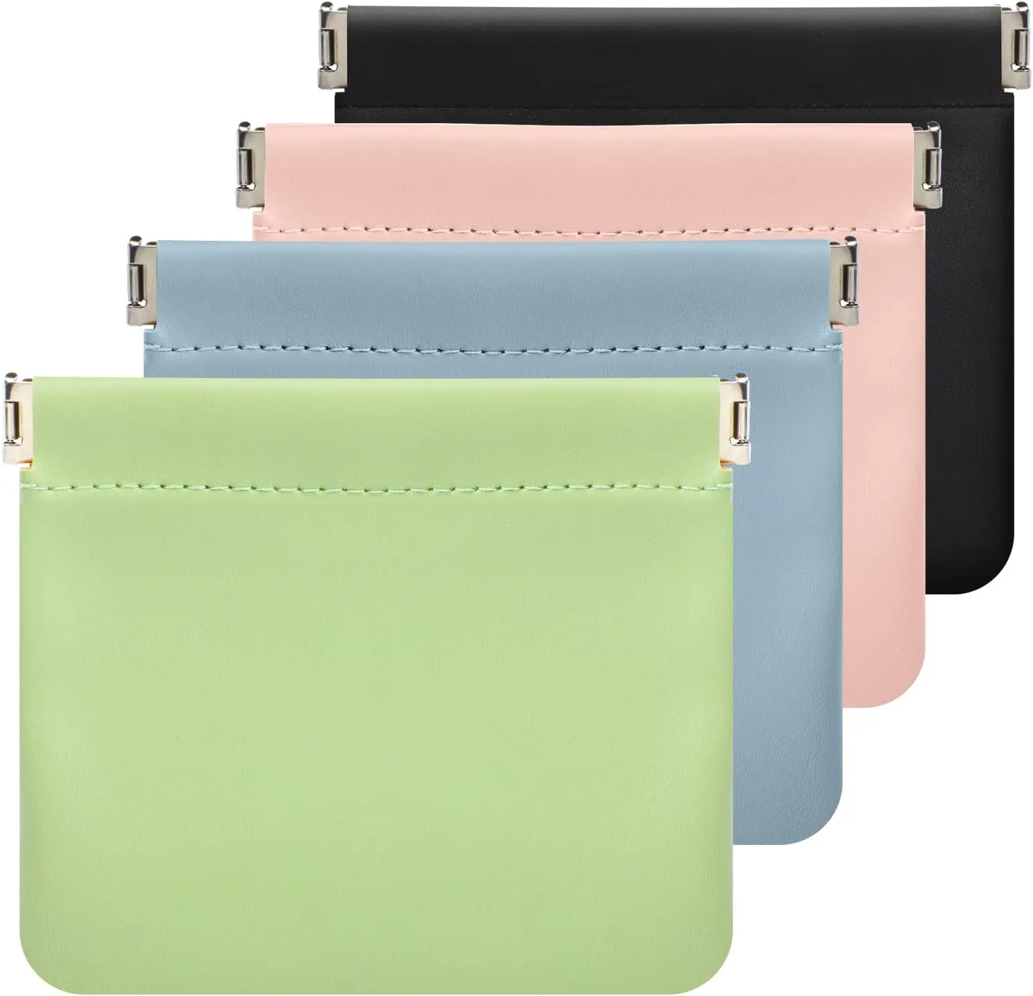 ISKYBOB 4PCS Small Makeup Bag for Purse, Portable Lambskin Pocket Cosmetic Bag Squeeze Top Coin Purse for Women Snap Closure Organizer Pouch Mini Self-Closing Lipstick Pouchic for Travel (Summer)