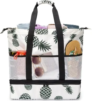 JIANYA Beach Bag Women Waterproof Sandproof Beach Tote Bags with Cooler Top Zipper Large Totes for Pool Travel Daily