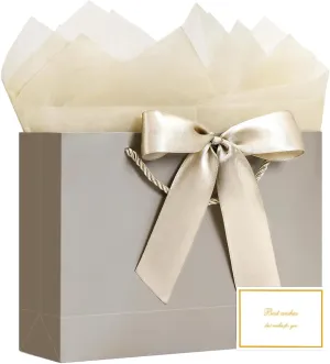 JMANNI Gift Bag, 1PCS Gift Bags Large with Ribbon and 1 Greeting Cards 2 Tissue Paper, Portable Paper Gift Bag with Handles, Birthday Gift Bags,Present Bags for Wedding Party Mothers Day