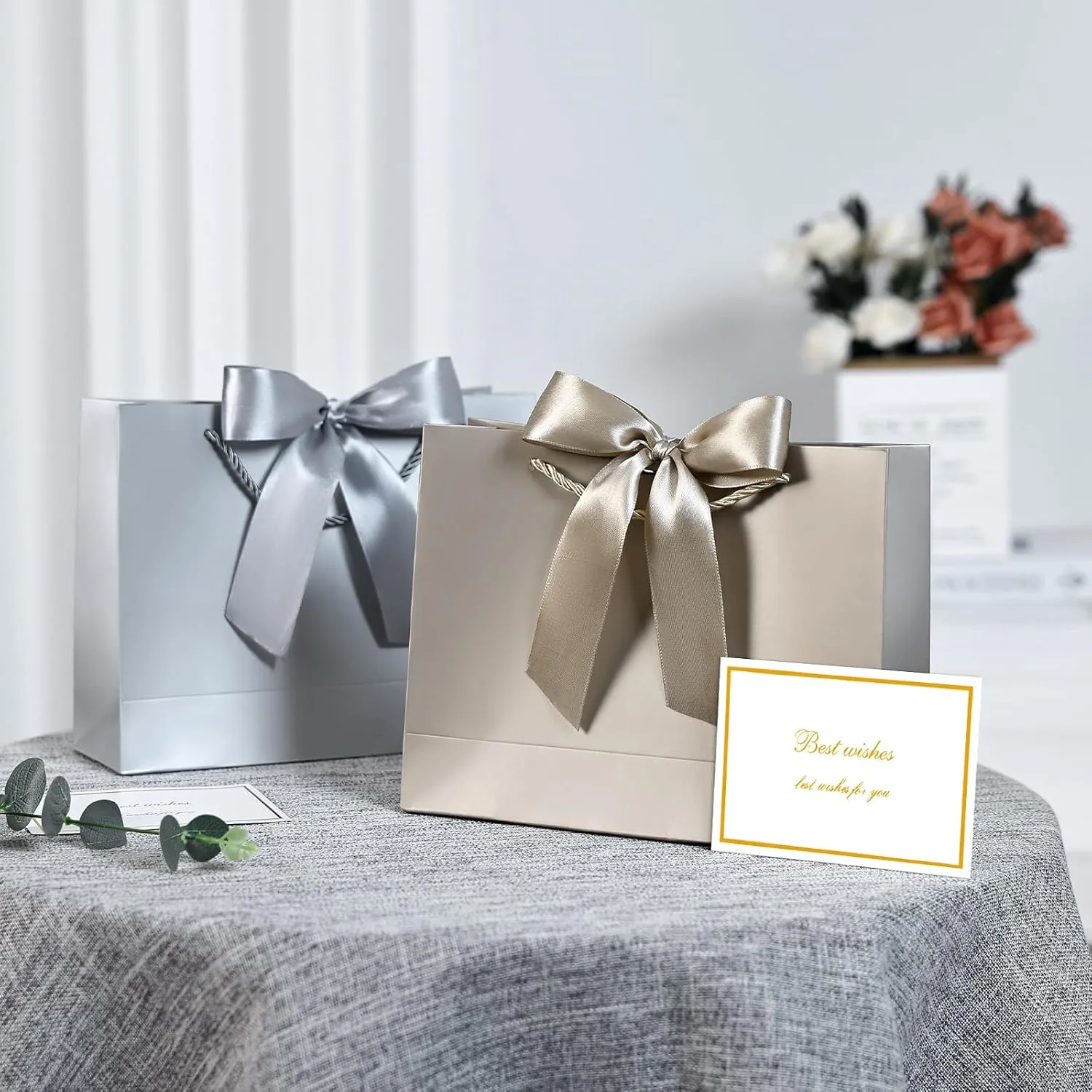 JMANNI Gift Bag, 1PCS Gift Bags Large with Ribbon and 1 Greeting Cards 2 Tissue Paper, Portable Paper Gift Bag with Handles, Birthday Gift Bags,Present Bags for Wedding Party Mothers Day