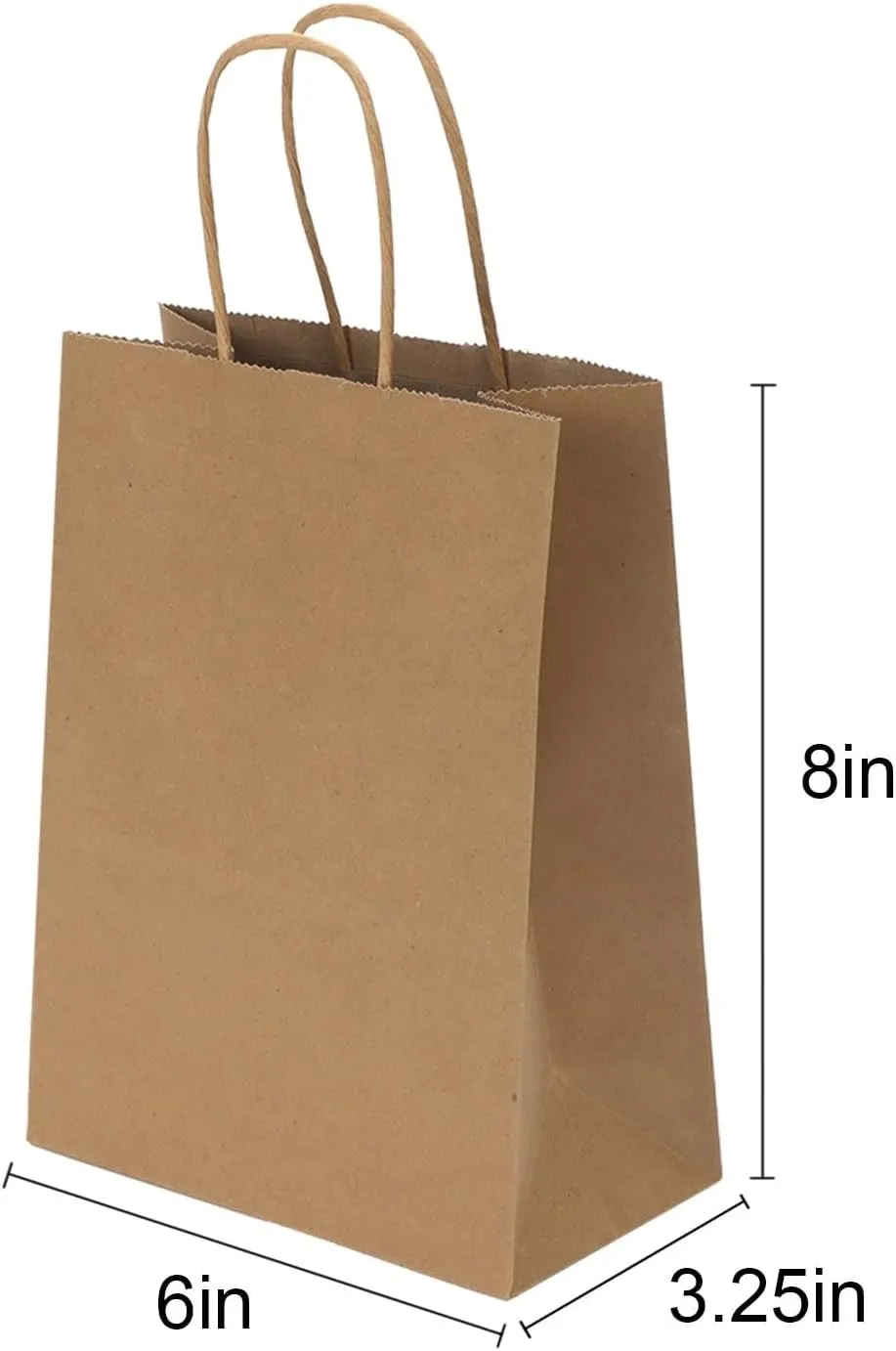 Joybe 50 Pack 6x3.25x8 Inch Small Brown Paper Bags with Handles Bulk, Kraft Paper Gift Bags for Birthday Party Favors Grocery Retail Shopping Business Goody Craft Sacks (Blank Plain Natural, 50pcs)