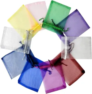 JUNSDUKE 10 Pcs Small Gift Bags, Mix Color Organza Bags 3x4 Inches, Mesh Drawstring Bag for Wedding, Party, Christmas, Jewelry, Candy (10)