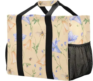 JUNZAN Bellflowers Utility Totes Foldable Tote Bag For Beach Waterproof Grocery Bags Reusable with Handles Travel Laundry Bag