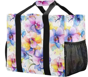 JUNZAN Watercolour Florals Utility Totes Foldable Beach Tote Bag Water Resistant Grocery Bags Reusable with Handles Laundry Tote