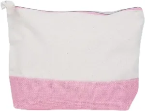 Jute Canvas Pouch, Multipurpose Travel Pouch, Cosmetics, Pencils/Pens, Storage (Pink)