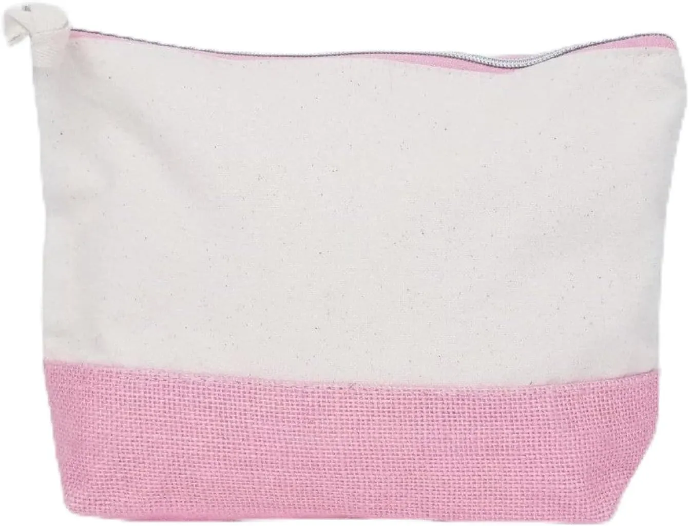 Jute Canvas Pouch, Multipurpose Travel Pouch, Cosmetics, Pencils/Pens, Storage (Pink)