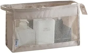 JZ 2 pieces Portable Toiletry Bag,Mesh Shower Bag,hanging wash bag for travelling,Makeup Bag Mesh Sacchetto cosmetico Travel Wash Bag With Zipper for women man Girls boy - Beige