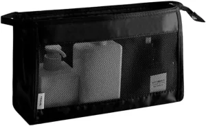 JZ 2 pieces Portable Toiletry Bag,Mesh Shower Bag,hanging wash bag for travelling,Makeup Bag Mesh Sacchetto cosmetico Travel Wash Bag With Zipper for women man Girls boy - black