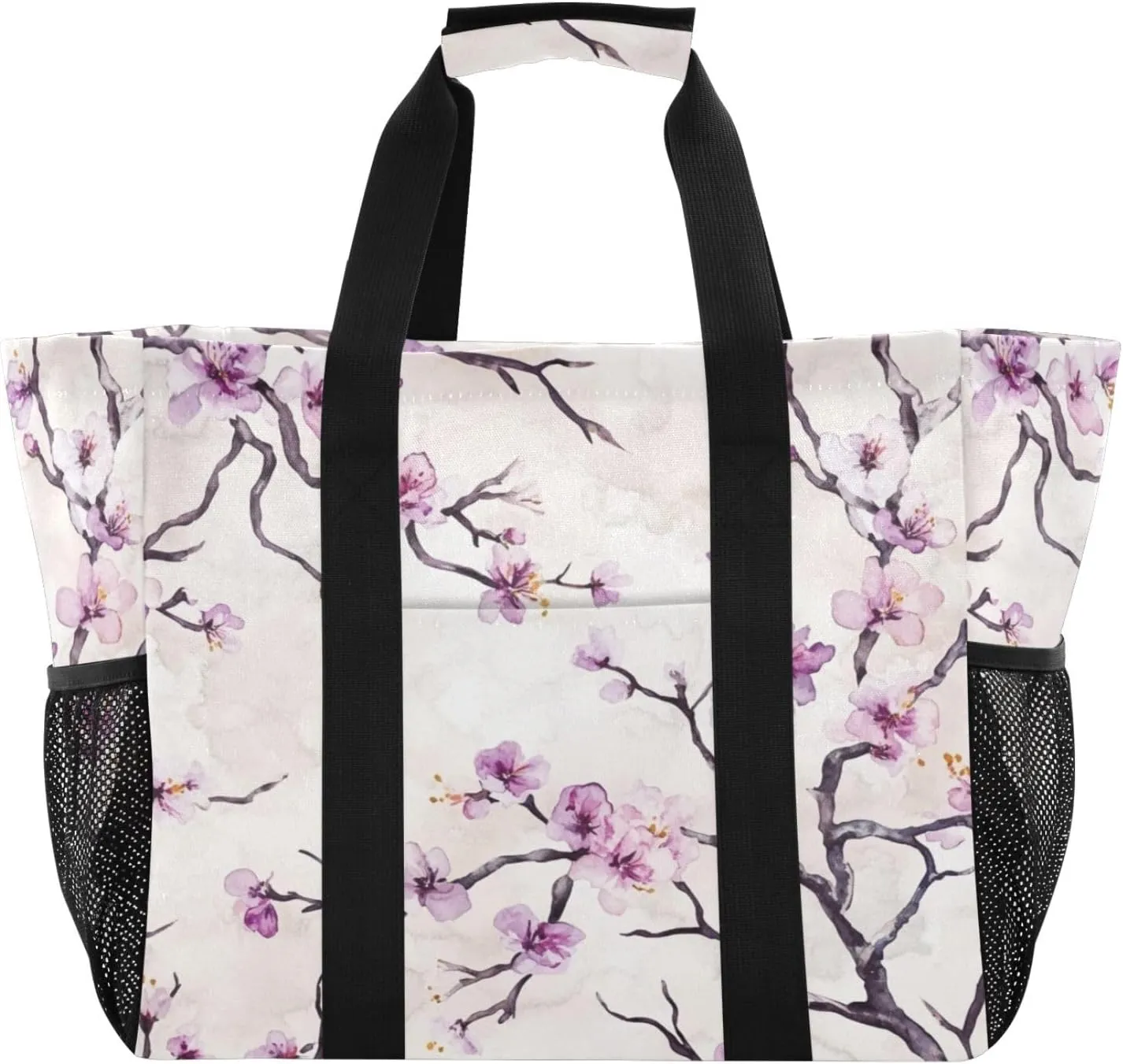 Kigai Pink Peach Flowers Reusable Grocery Bag with Handles Waterproof Foldable Extra Large Tote Shopping Bag Standing Organizer for Picnics, Beach, Pool, Laundry, Car, Camping