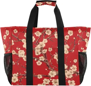 Kigai Pink Peach Flowers Reusable Grocery Bag with Handles Waterproof Foldable Extra Large Tote Shopping Bag Standing Organizer for Picnics, Beach, Pool, Laundry, Car, Camping