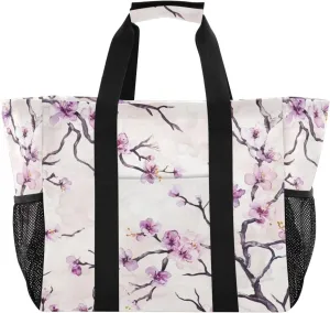 Kigai Pink Peach Flowers Reusable Grocery Bag with Handles Waterproof Foldable Extra Large Tote Shopping Bag Standing Organizer for Picnics, Beach, Pool, Laundry, Car, Camping