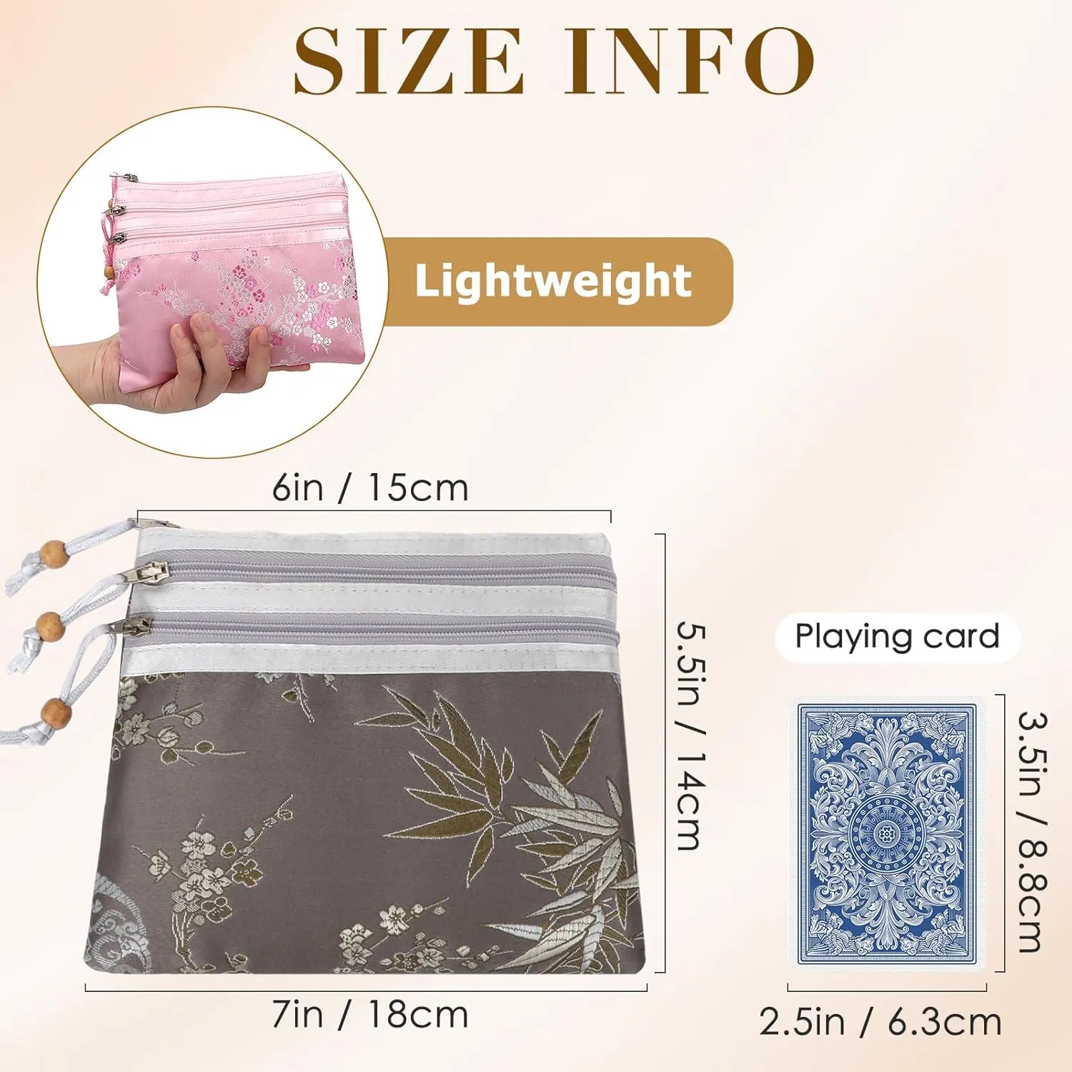 kilofly 2 pc Chinese Silk Brocade 3 Zipper Pocket Tassel Jewelry Bag Gift Pouch