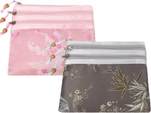kilofly 2 pc Chinese Silk Brocade 3 Zipper Pocket Tassel Jewelry Bag Gift Pouch