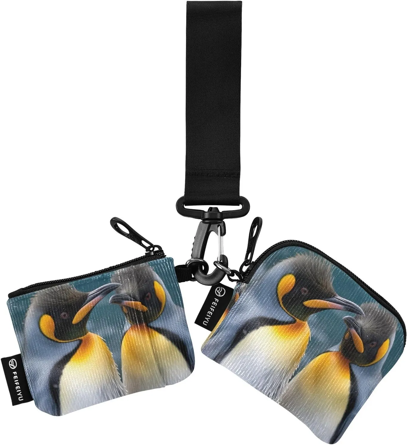 King Penguins Zip Around Wristlet Wallet for Women Portable Detachable Dual Pocket Keychain Wallet Wrist Wallet