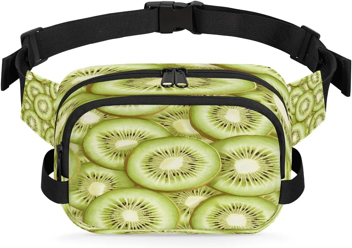 Kiwifruit Green Fruit Fanny Packs for Women Men Waterproof Crossbody Belt Bag Casual Chest Bag Fashion Waist Bags with Adjustable Strap for Travel Running Hiking Fishing