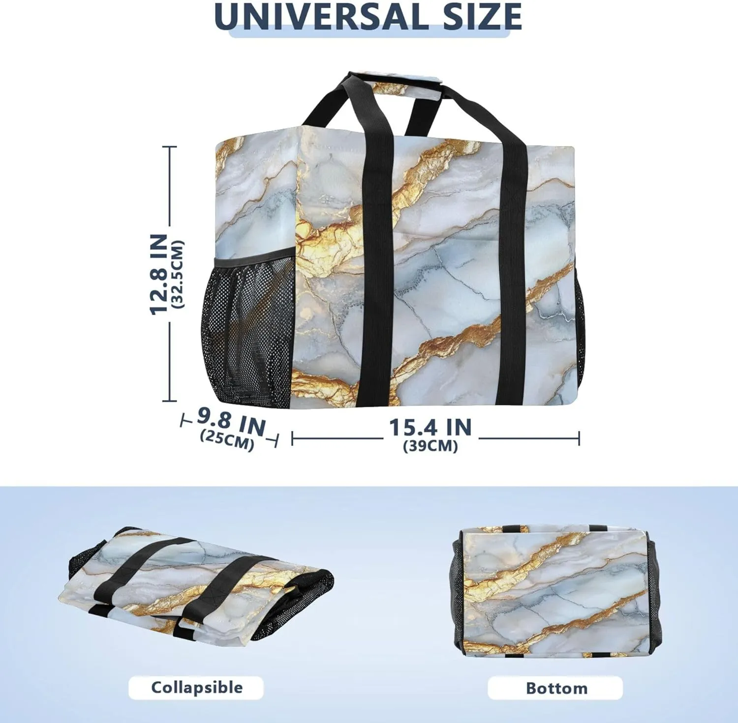 KLL Utility Beach Tote with Handles Collapsable With Compartments Reuseable Shopping Bags