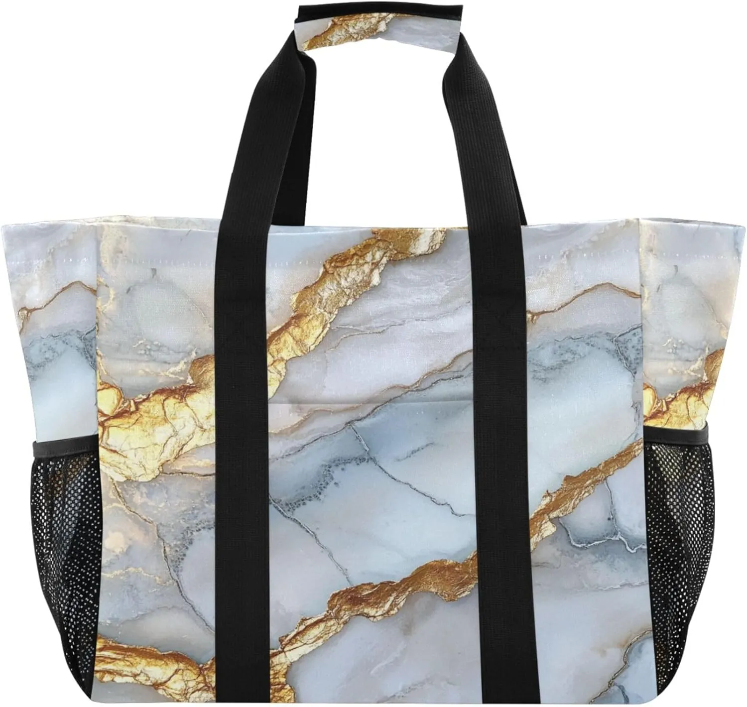 KLL Utility Beach Tote with Handles Collapsable With Compartments Reuseable Shopping Bags