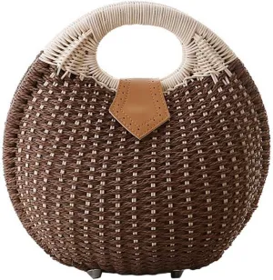 Lady's Stylish Shell Shape Straw Tote Handbag Rattan Beach Bag