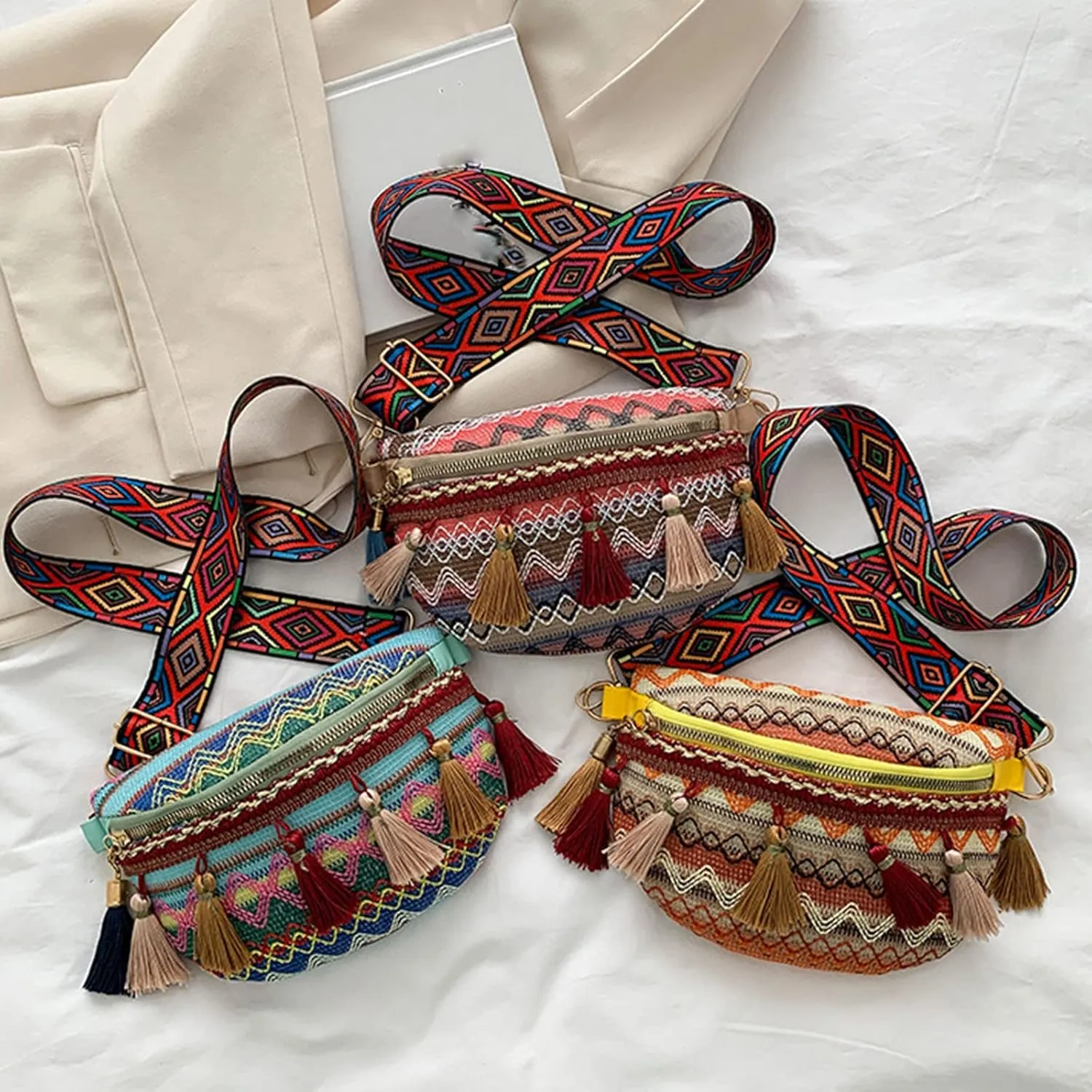 Laptop Shoulder Bag Women's New Ethnic Tassel Pendant Fashion Shoulder Bags Chest Bag Handbags for (Yellow, One Size)