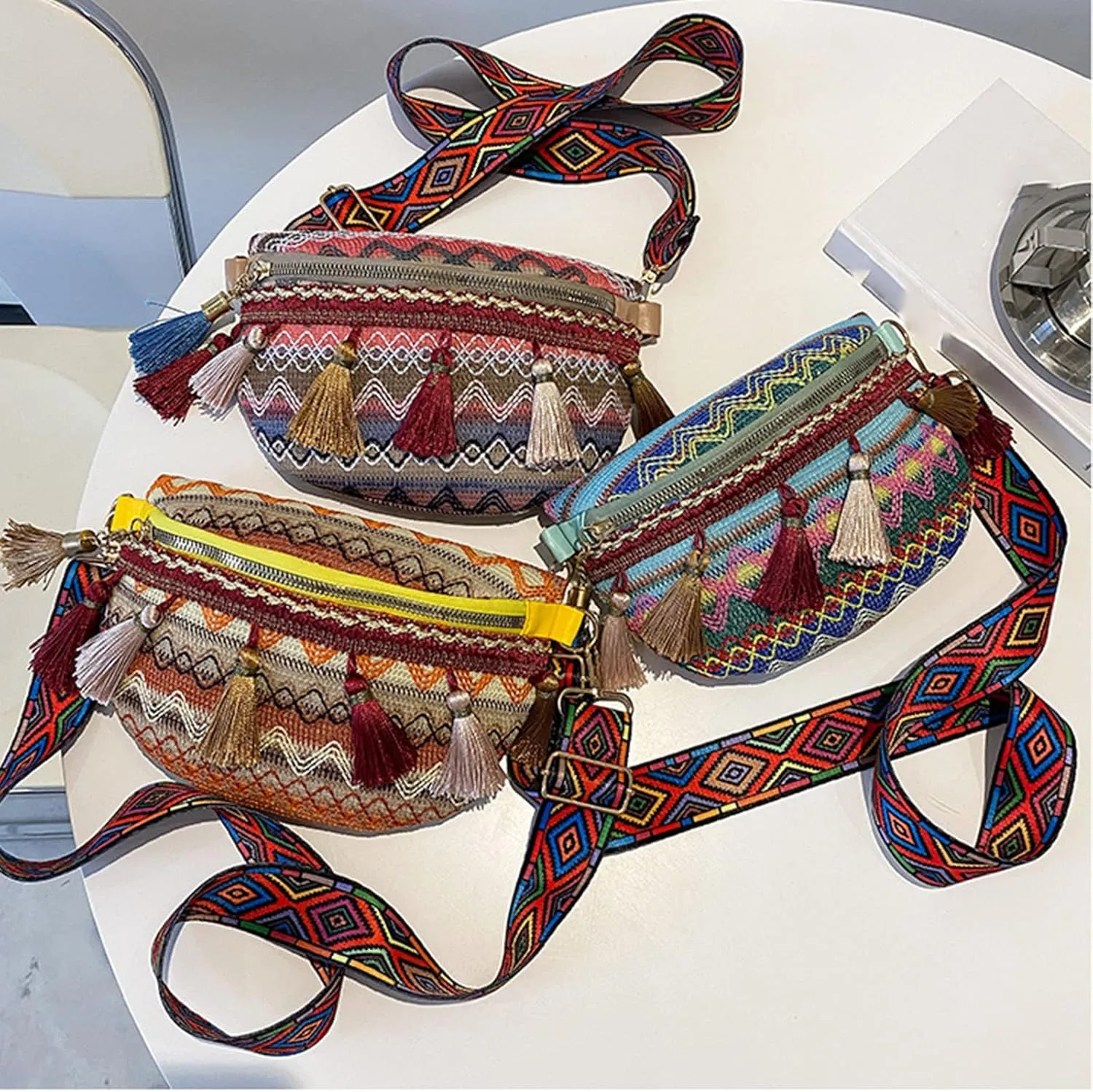 Laptop Shoulder Bag Women's New Ethnic Tassel Pendant Fashion Shoulder Bags Chest Bag Handbags for (Yellow, One Size)